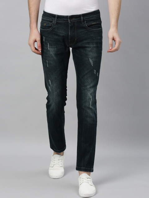 

RARE RABBIT Men Green & Navy Blue Two Toned Slim Fit Mid-Rise Low Distress Jeans