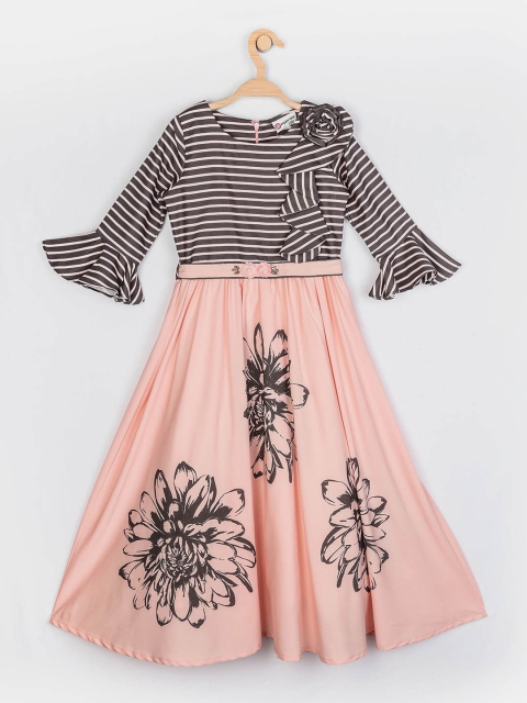 

Peppermint Girls Peach-Coloured Printed Fit and Flare Dress