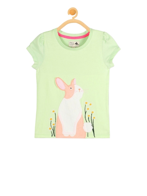 

Cherry Crumble Girls Green Appliqued Top