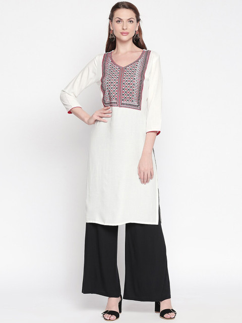 

ZRI Women White & Black Yoke Design Kurta with Palazzos