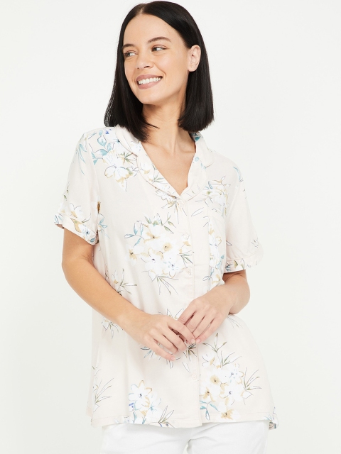 

Ginger by Lifestyle Women Pink & White Printed Lounge Shirt