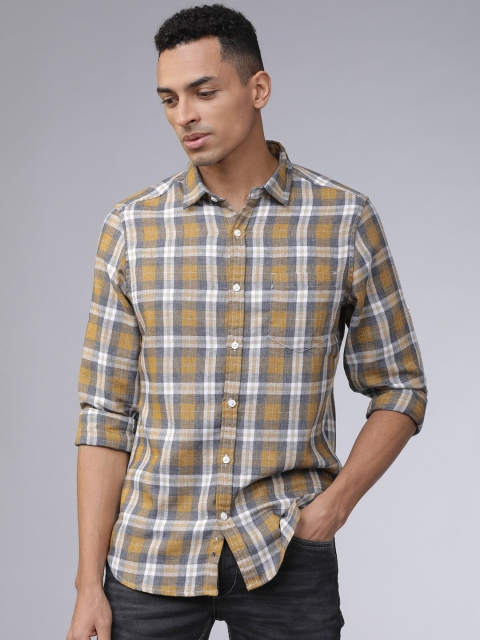 

Ecko Unltd Men Grey & Yellow Slim Fit Checked Casual Shirt