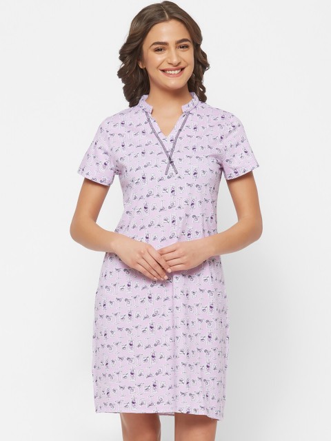 

Mystere Paris Women Purple Printed Sleep Shirt