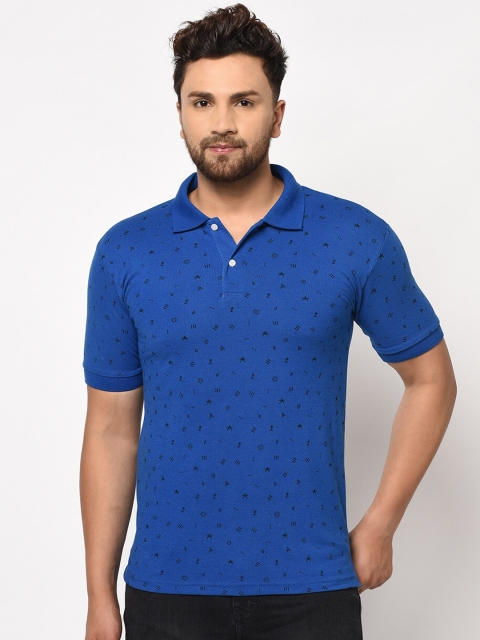 

ELEGANCE Men Blue Printed Polo Collar T-shirt