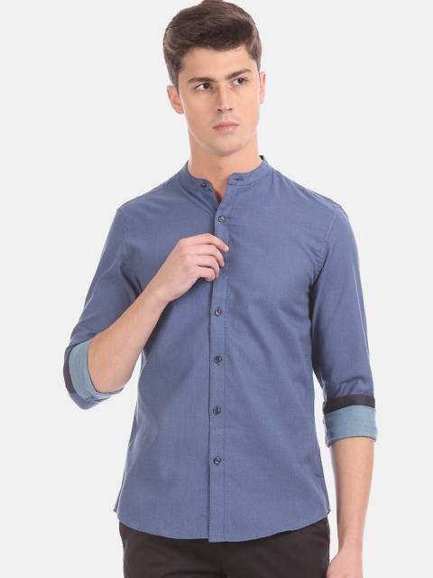 

True Blue Men Blue Slim Fit Self Design Casual Shirt