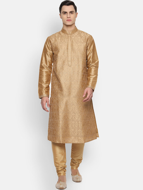 

Louis Philippe Men Gold-Toned Embroidered Kurta with Churidar