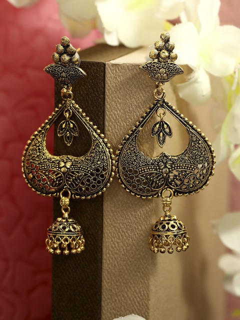 

ANIKAS CREATION Gold Antique Designed Heart Shaped Jhumkas