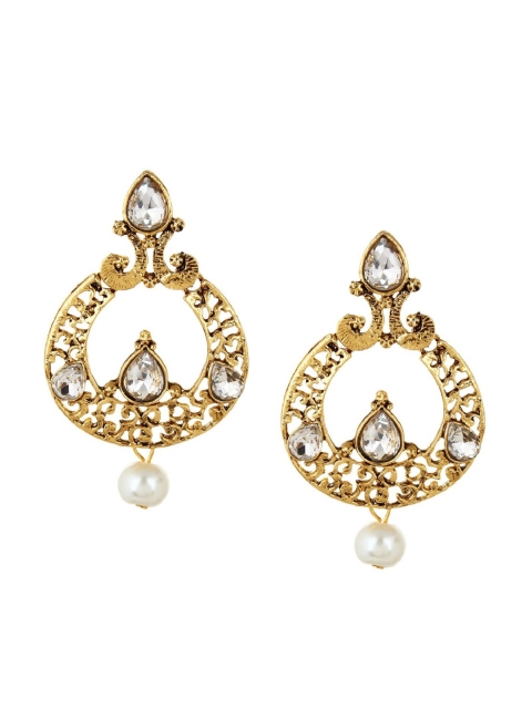 

OOMPH Gold & White Crescent Shaped Drop Earrings