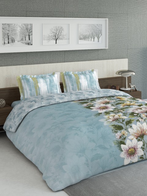 

DDecor Blue & Green Printed Double King Bedding Set