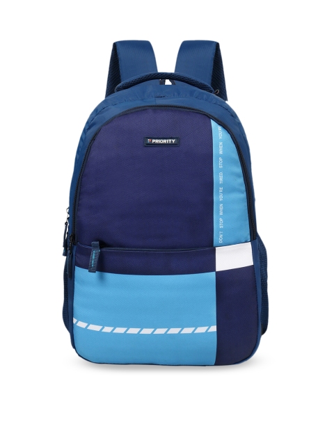 

Priority Unisex Navy Blue & Turquoise Blue Colourblocked Backpack