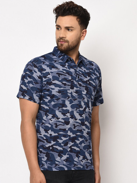

ELEGANCE Men Blue Printed Polo Collar T-shirt