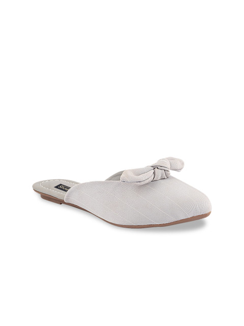 

Shoetopia Women Grey & White Striped Fabric Mules With Bow