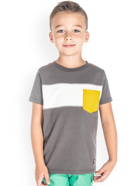 

Cherry Crumble Boys Grey & White Colourblocked Round Neck T-shirt