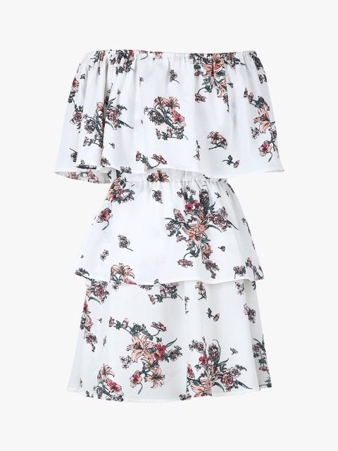 

Tiddlywings Girls White & Green Floral Printed Fit and Flare Dress