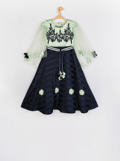 

Peppermint Girls Navy Blue Printed Fit and Flare Dress
