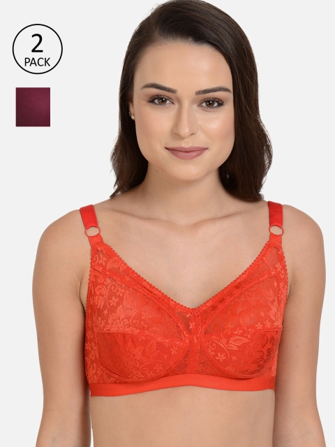 

mod & shy Pack Of 2 Solid Non-Wired Non Padded Minimizer Bras, Orange