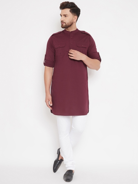 

Hypernation Men Maroon Woven Design Pathani Kurta