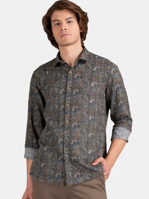 

True Blue Men Brown & Blue Paisley Print Slim Fit Casual Shirt