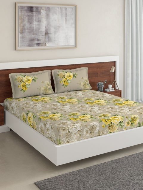 

DDecor Brown & Yellow Floral 140 TC Cotton 1 Extra Large Bedsheet with 2 Pillow Covers