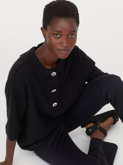 

H&M Women Black Solid Fine-Knit Top