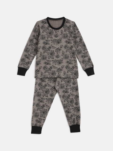 

KIDSCRAFT Boys Grey & Black Printed Night suit