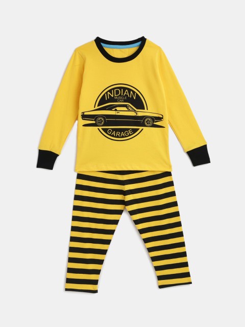 

KIDSCRAFT Boys Yellow & Black Printed Night Suit