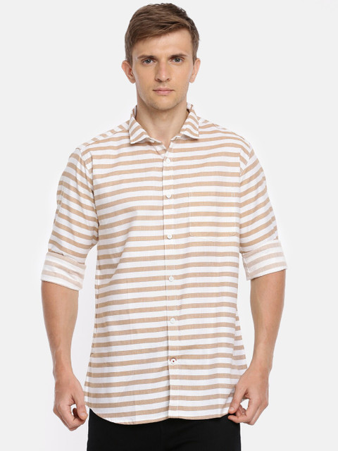 

Cross Court Men Brown & White Regular Fit Striped Casual Shirt