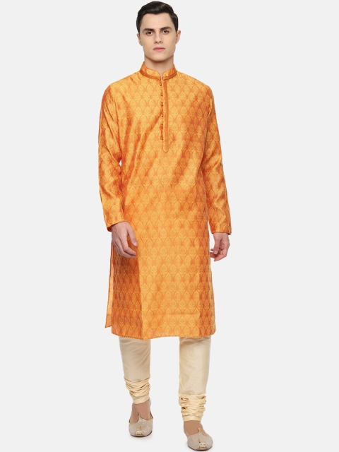 

Louis Philippe Men Orange & Cream-Coloured Woven Design Kurta with Pyjamas