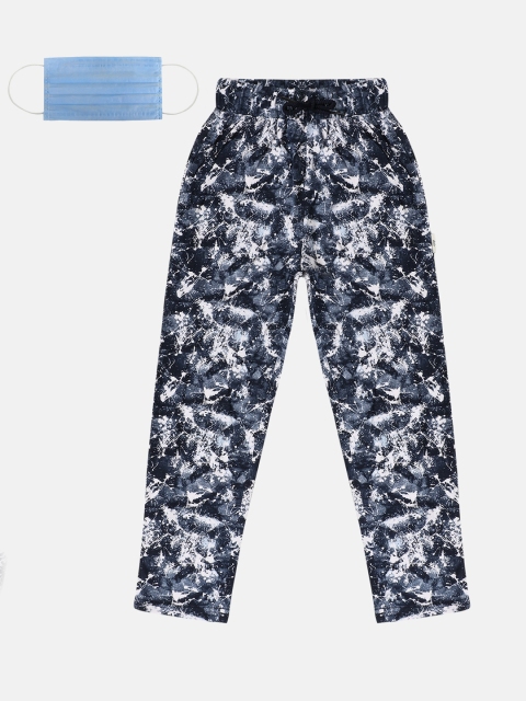 

Lil Tomatoes Boys Navy Blue White Printed Straight-Fit Track Pants