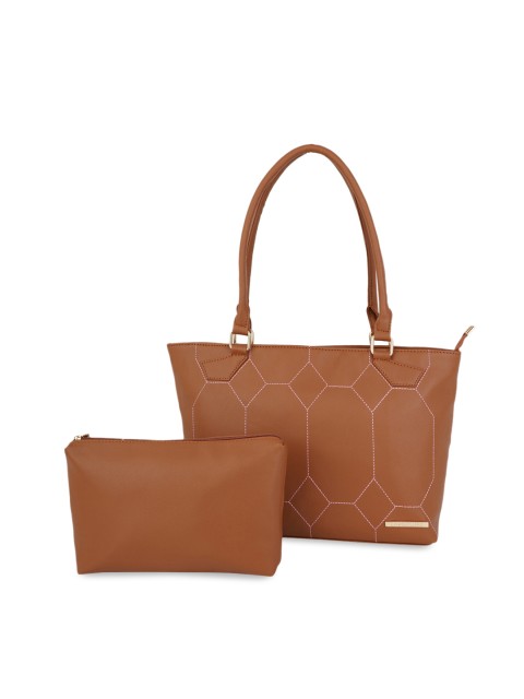 

Lapis O Lupo Brown Self Design Handheld Bag