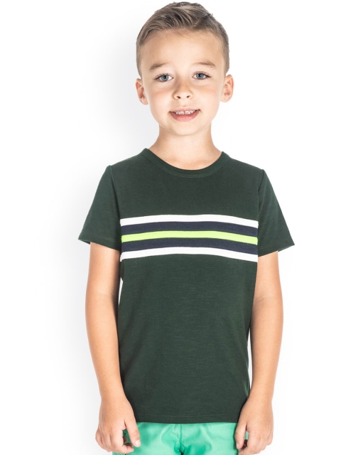 

Cherry Crumble Boys Green & White Colourblocked Round Neck T-shirt
