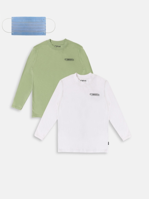 

Lil Tomatoes Boys Pack of 2 Solid Round Neck T-shirts, Olive