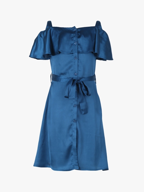 

Tiddlywings Girls Teal Blue Solid Fit and Flare Satin Dress