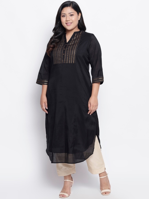 

Amydus Women Black & Gold Embellished Yoke Design Straight Kurta