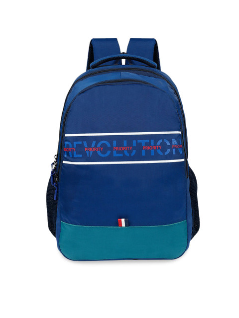 

Priority Unisex Navy Blue & Sea Green Graphic Backpack