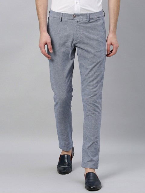 

RARE RABBIT Men Blue Regular Fit Checked Trousers