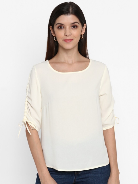 

Mode by Red Tape Women Off White Solid Top with Tie Up Detail