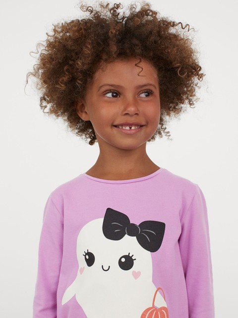

H&M Girls Purple & White Humour Printed Cotton Top