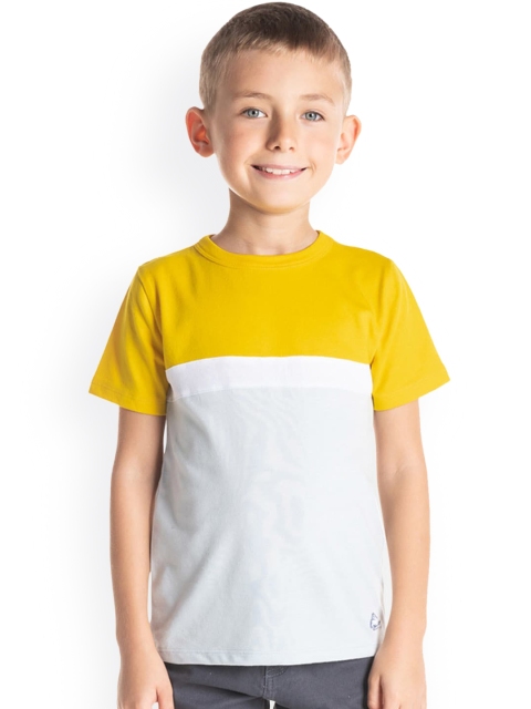 

Cherry Crumble Boys Grey & Yellow Colourblocked Round Neck T-shirt