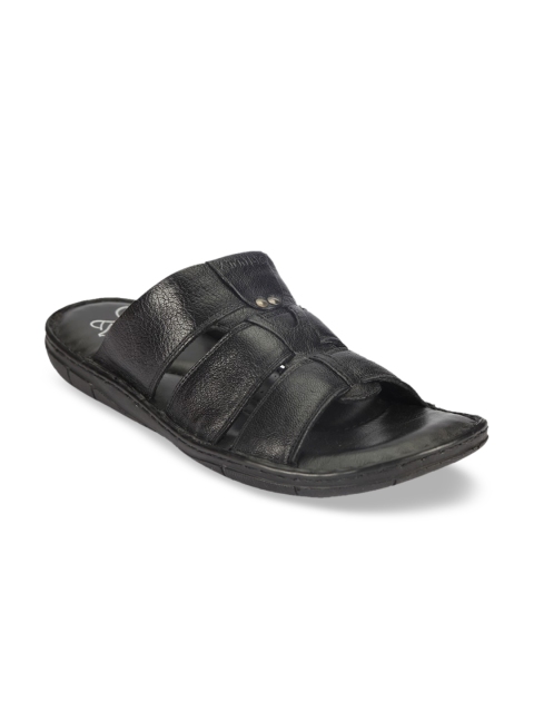 

ATTILIO by Ruosh Men Black Solid Leather Comfort Sandals