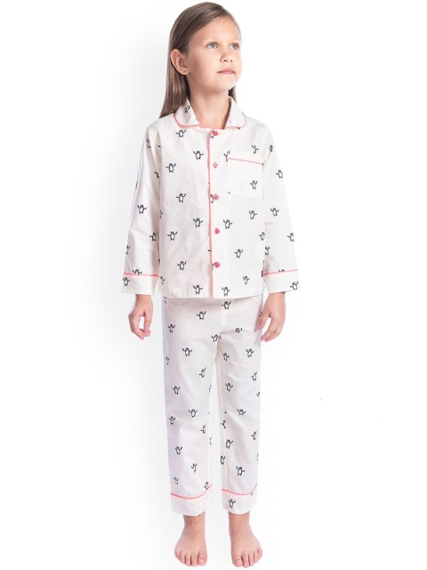 

Cherry Crumble Girls Off-White & Black Penguin Print Night Suit