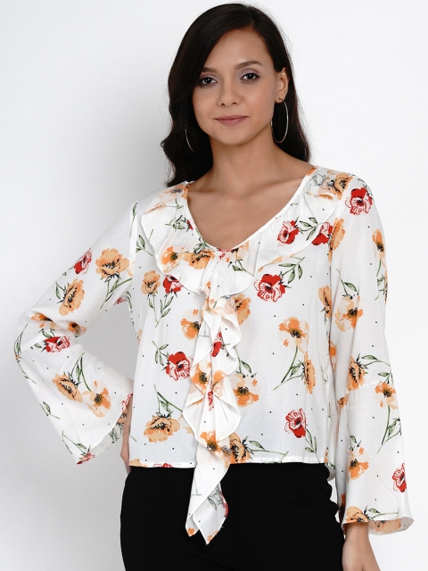 

Latin Quarters Women White & Red Floral Printed Top