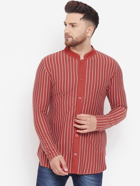

Hypernation Men Rust & White Striped Straight Shirt, Orange