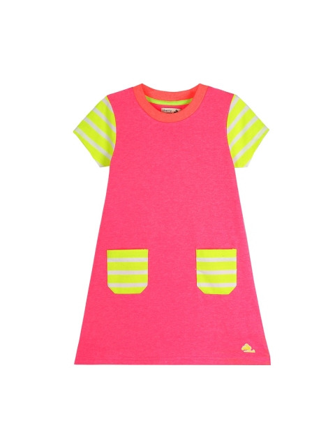 

Cherry Crumble Girls Pink & Yellow Colourblocked A-Line Dress
