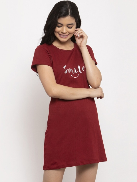 

Claura Women Maroon Printed Short Night dress