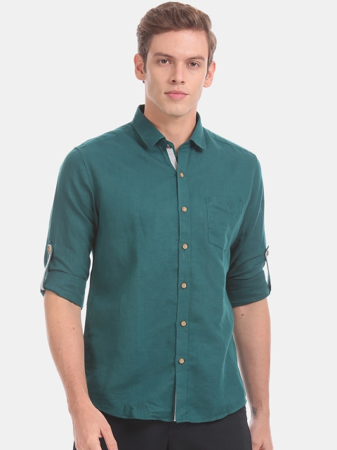 

True Blue Men Teal Green Slim Fit Solid Casual Shirt