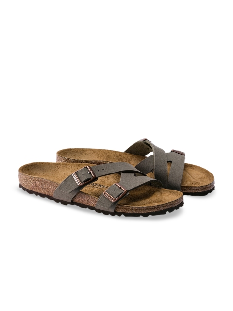 

Birkenstock Women Grey Buckled Open Toe Flats