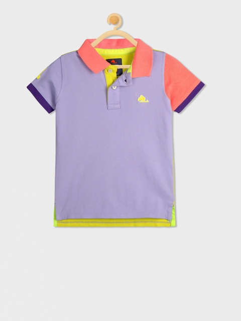

Cherry Crumble Boys Purple & Yellow Solid Polo Collar T-shirt