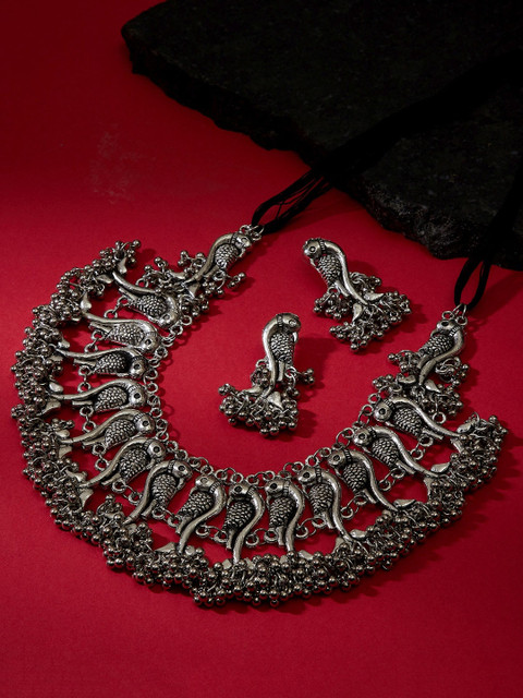 

GloBox By ZeroKaata Oxidised German Silver Afghan Peacock Jewellery Set