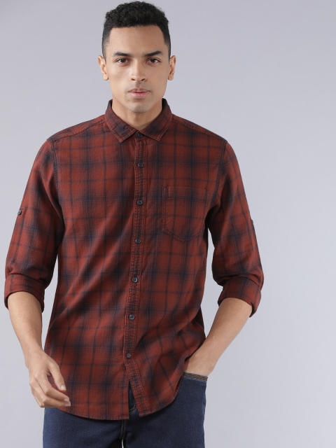 

Ecko Unltd Men Brown & Navy Blue Slim Fit Checked Casual Shirt